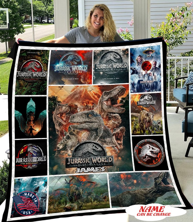 Personalized Jurassic World Quilt Blanket Dinosaur Fleece Blanket Jurassic Park Fan Gift Jurassic World Fan Gift